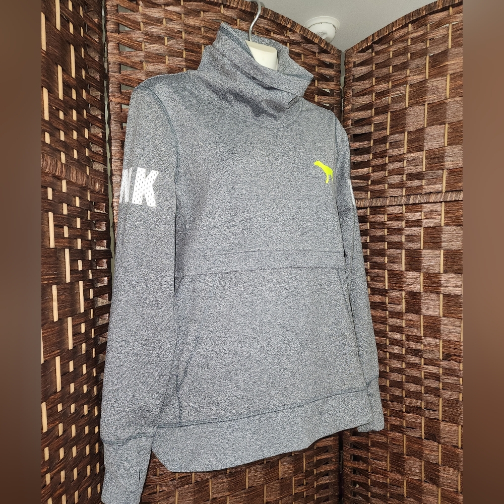 Victoria Secre Pink Women's Pullover Gray/Neon Yellow Mock Neck Athletic Sz Smal - Picture 3 of 8